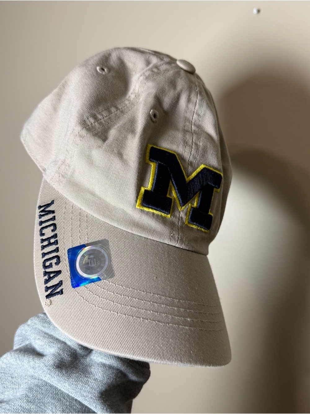 University of Michigan Beige Dad Hat with Navy Yellow 'M' March Madness NCAA